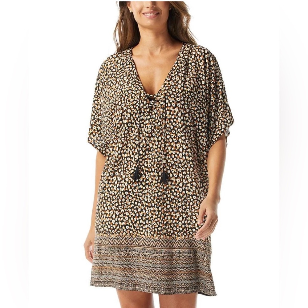 Coco Reef Women’s Black Raya Lace Up Tassel v-neck cover‎ up Size L NWT